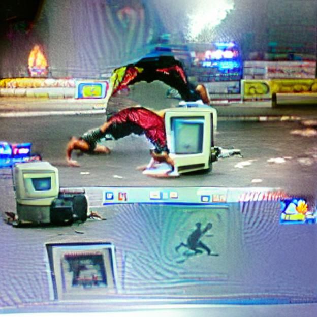 Breakdancer in Action Before CRT Monitor