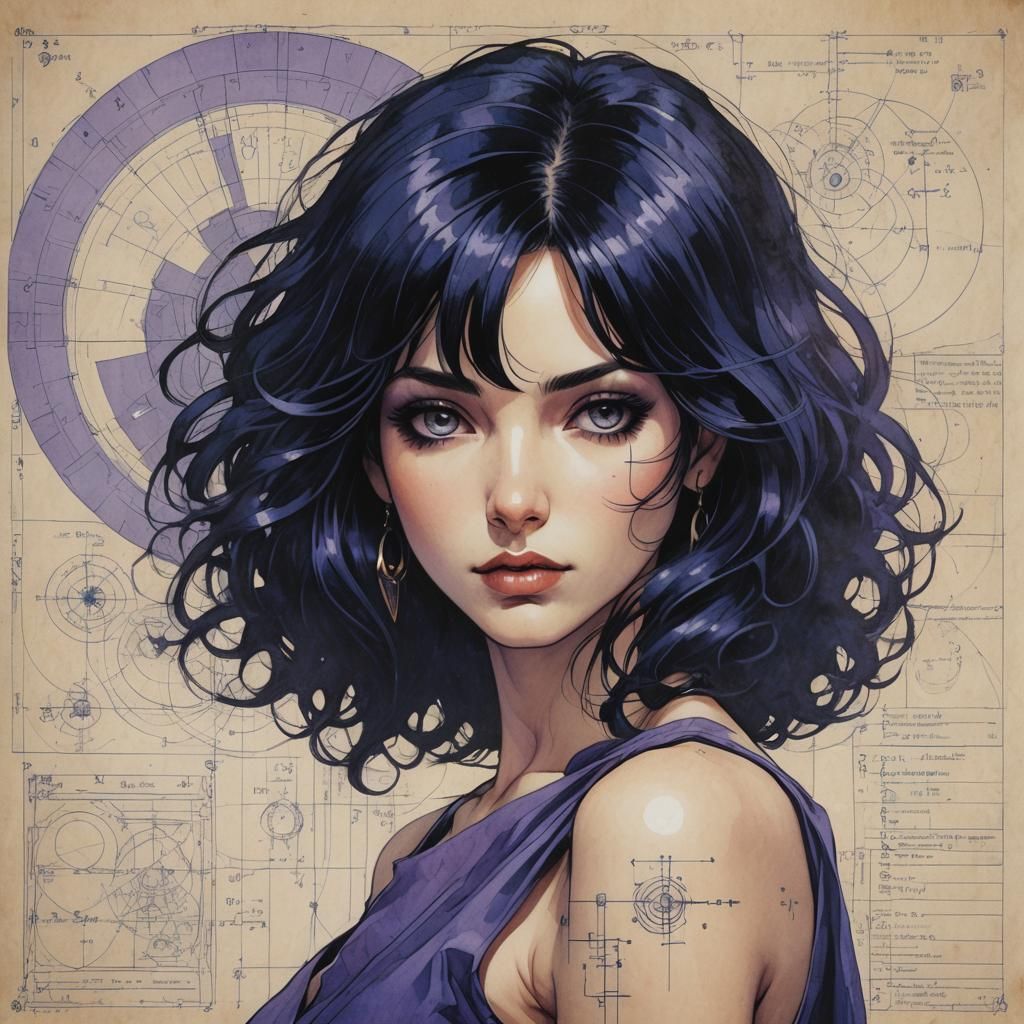 Sad Portrait in Technical Concept Art Style