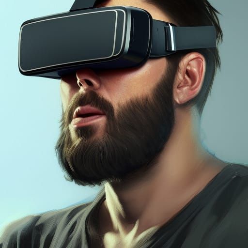 A man wearing a VR headset, head and shoulders portrait, 8k resolution concept art portrait by Greg Rutkowski, Artgerm, ...