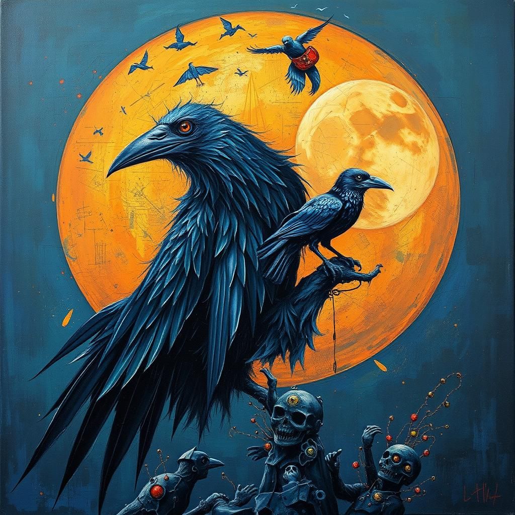 Scarecrow with Raven in Dystopian Art Deco Style