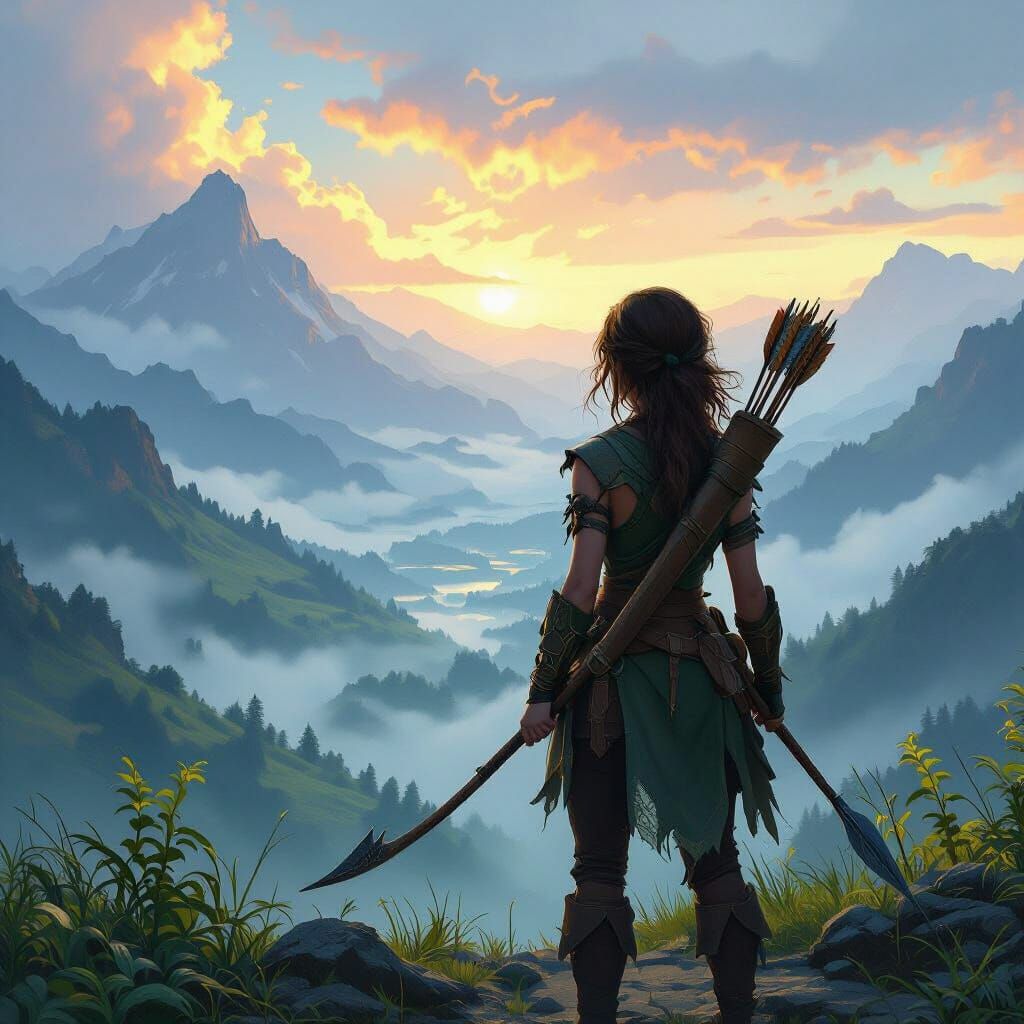 Piper McLean on Misty Mountainside at Dawn