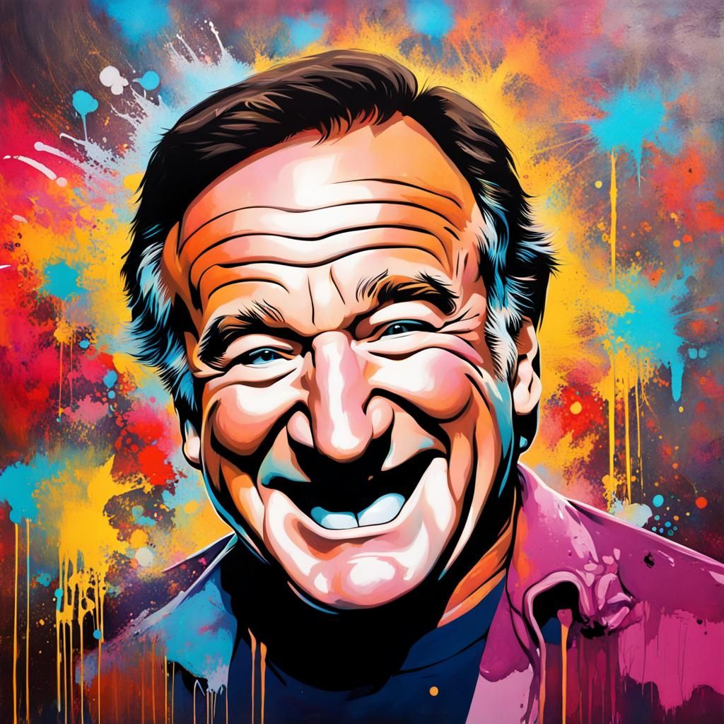 Joyous Robin Williams Portrait in Graffiti Art Style