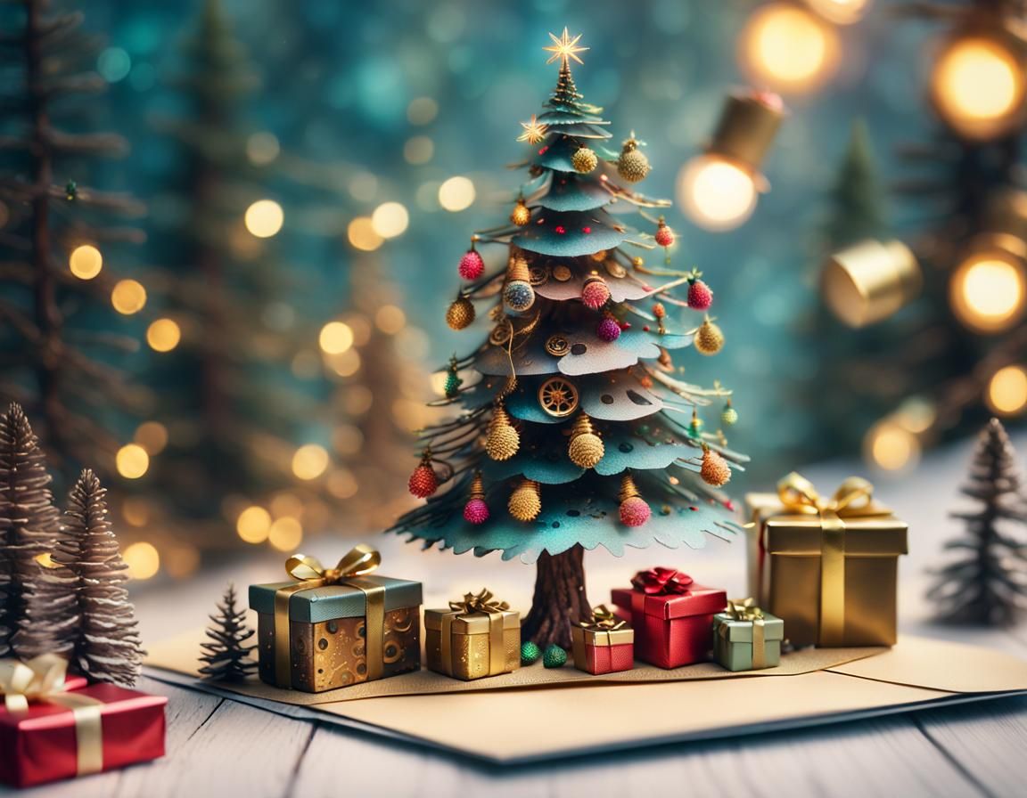 Steampunk Spruce Tree Holiday Greeting Card