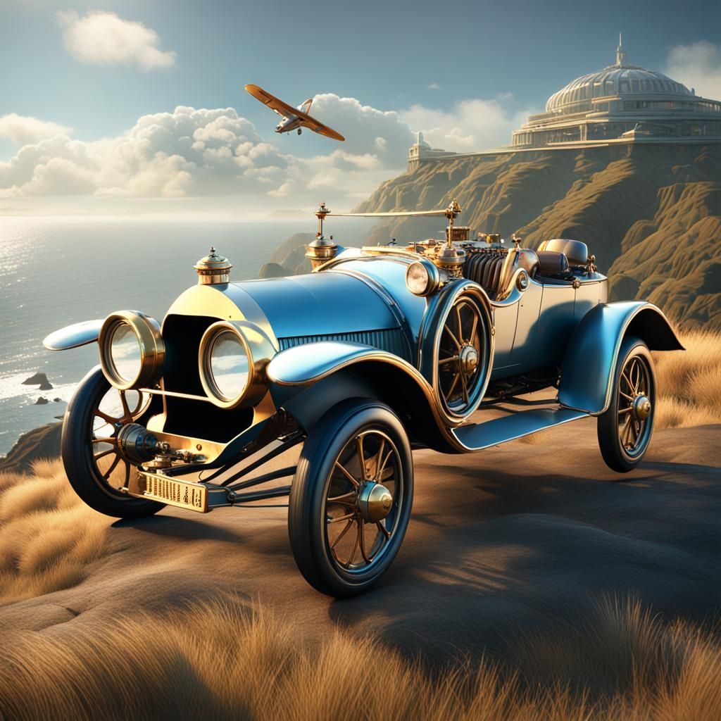 Futuristic Chitty Chitty Bang Bang Over Washington Coast