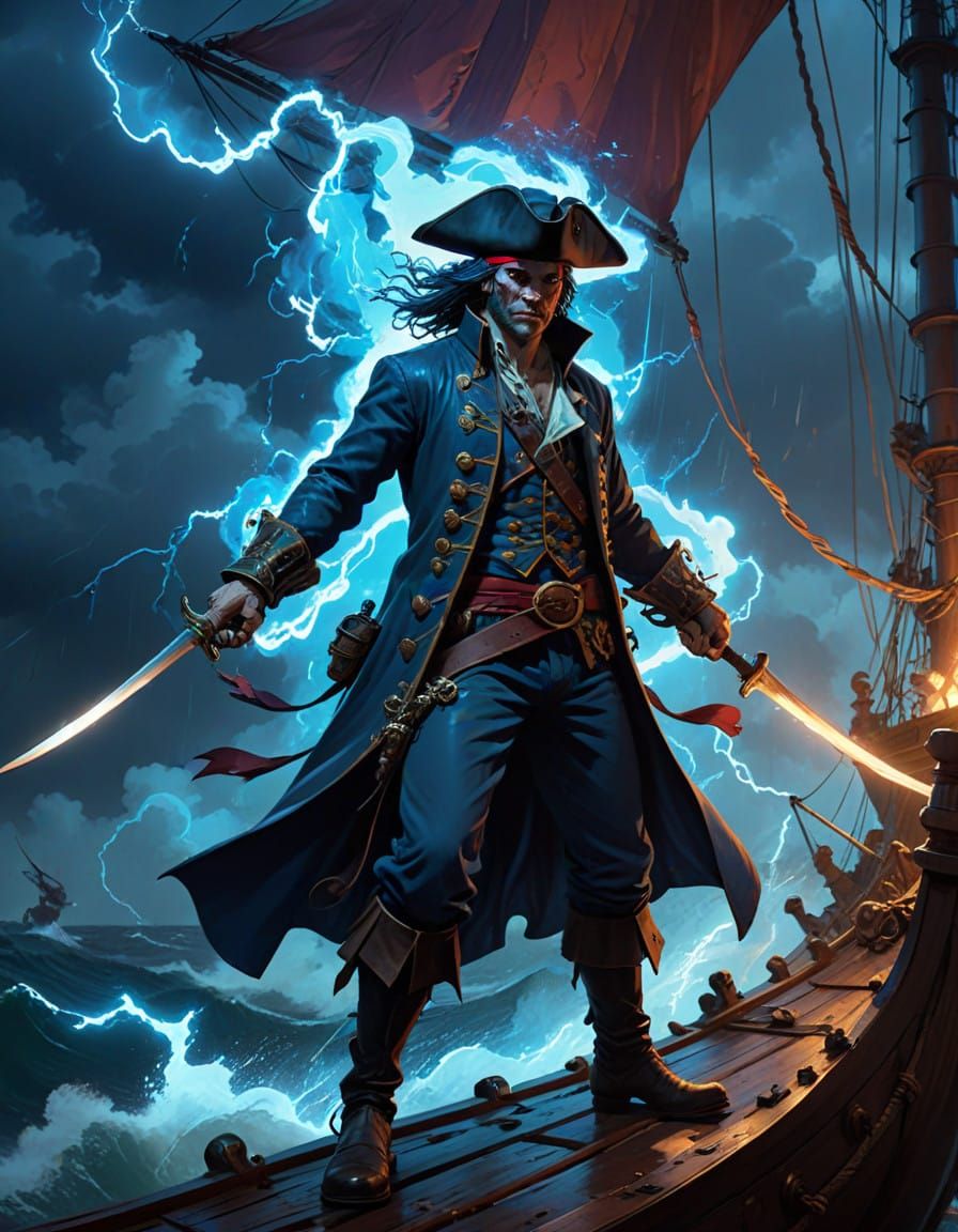 Pirate Confrontation on a Stormy Night