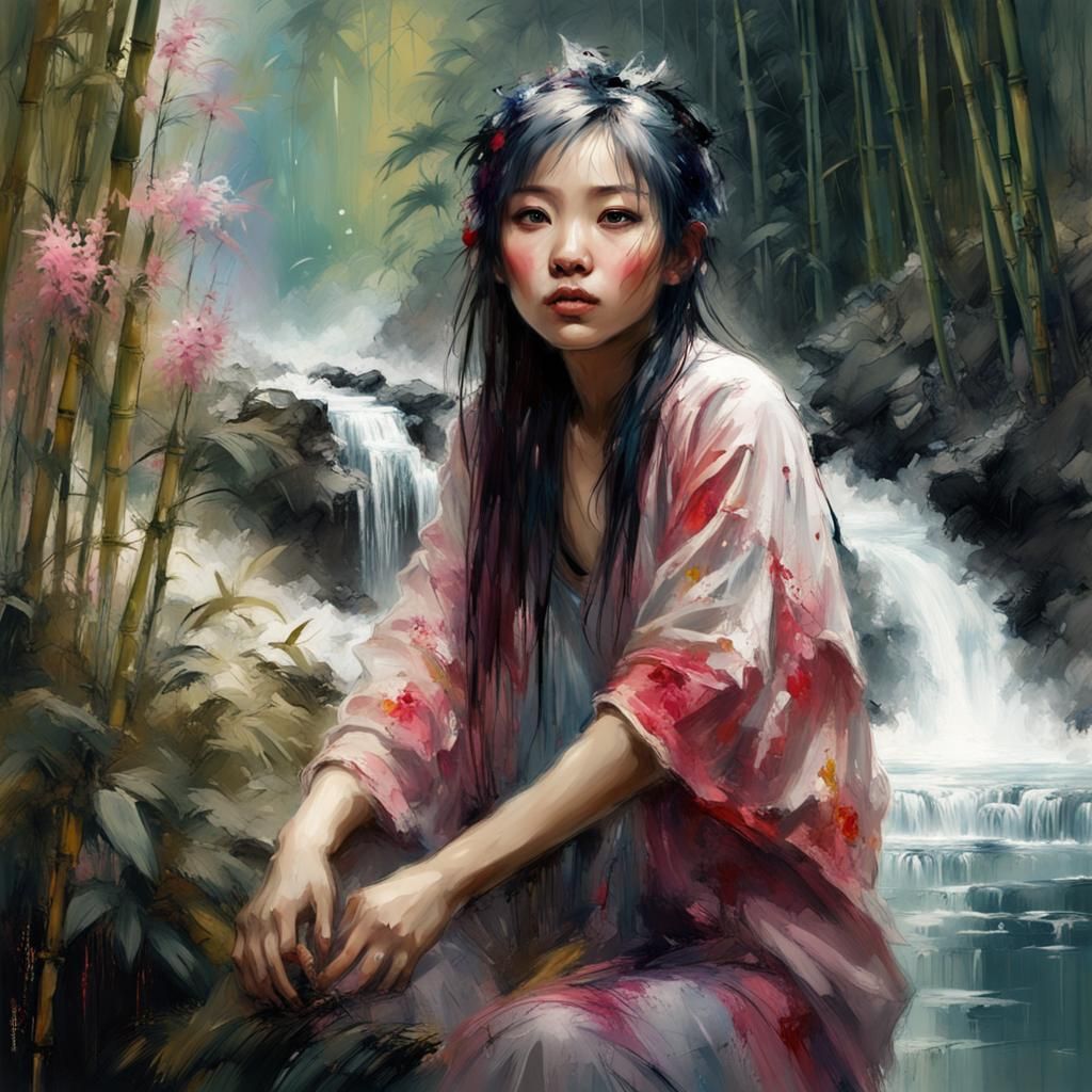 A woman in a bamboo forest