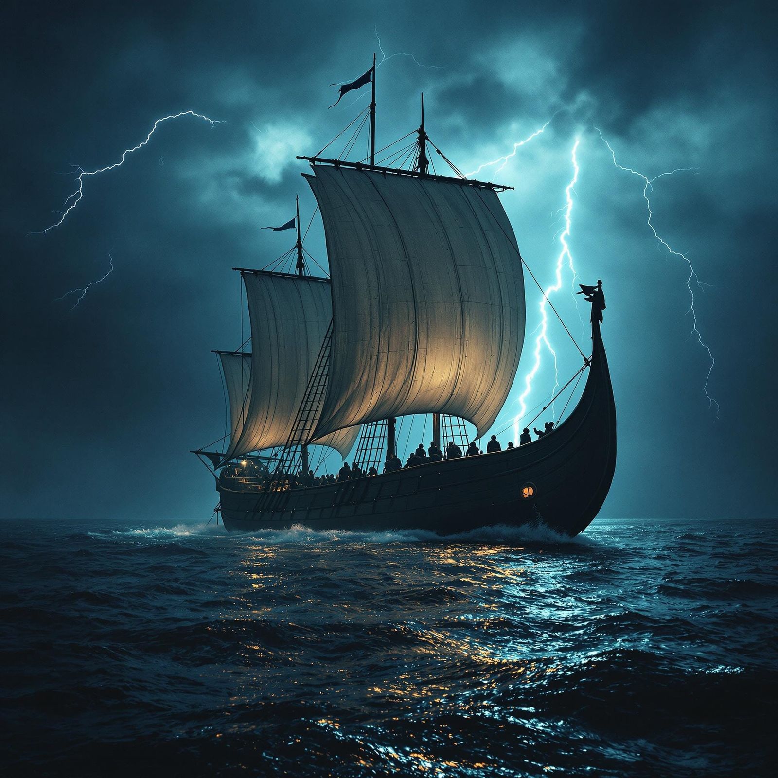 Viking Longship in Cinematic Storm