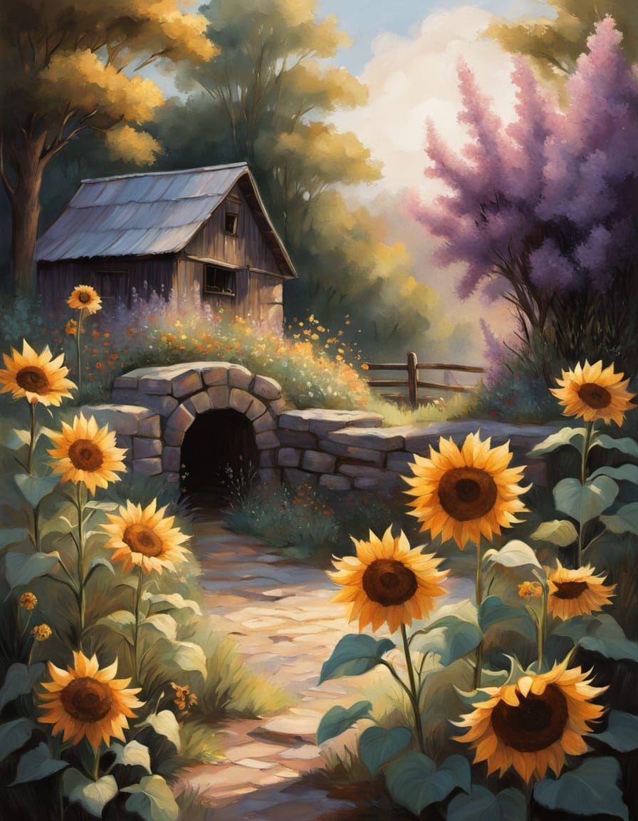 Rustic Farm-Garden in Oil Pastel Painting