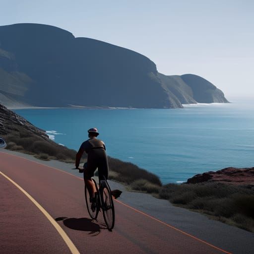 Cyclist Descends Chapman's Peak: Detailed Matte Painting