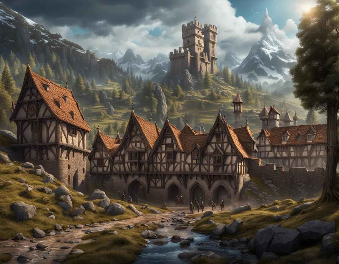 Epic Medieval Fortress on Mountain Preparing for War