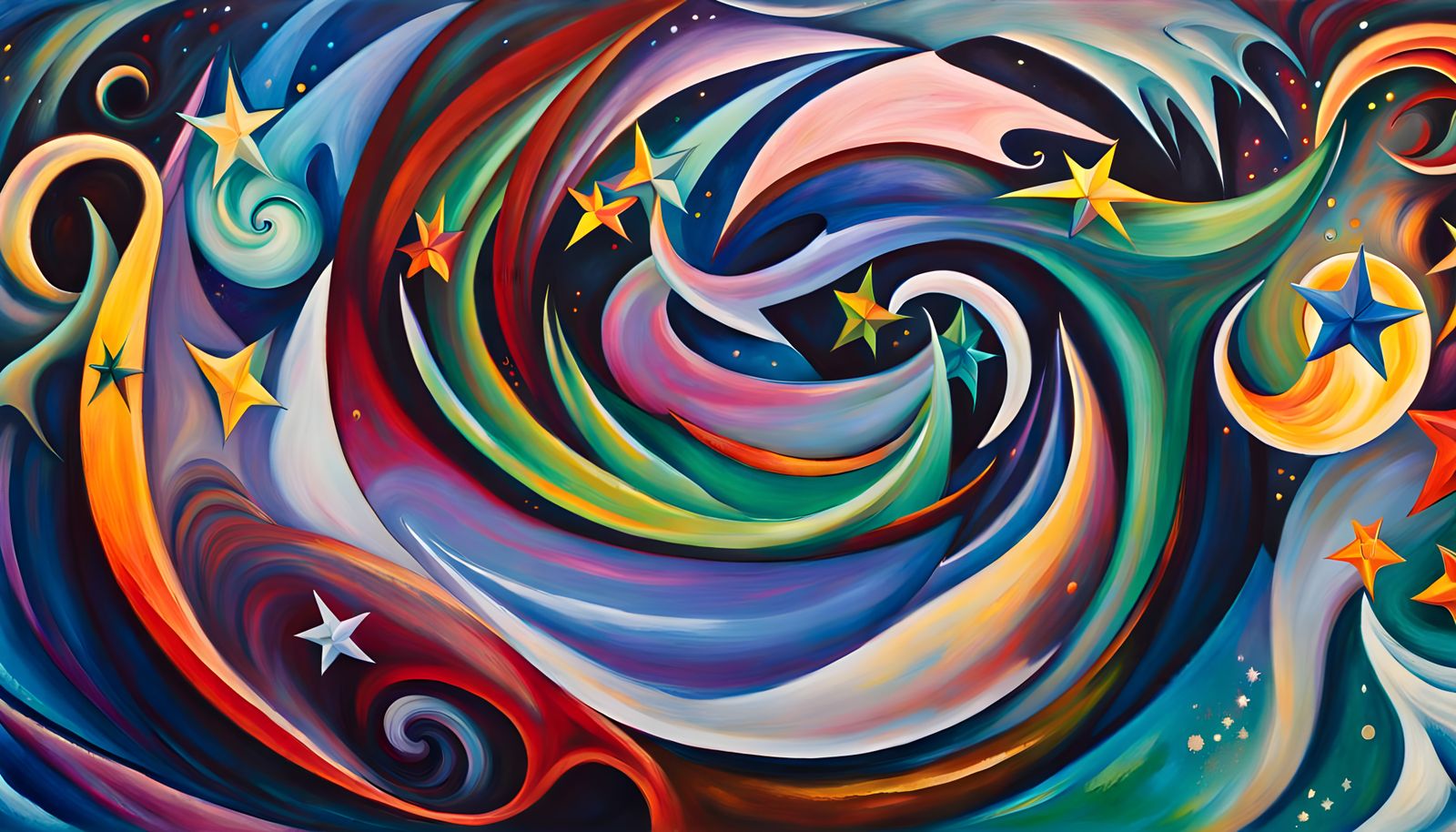 Iridescent Star Family in Abstract Expressionism