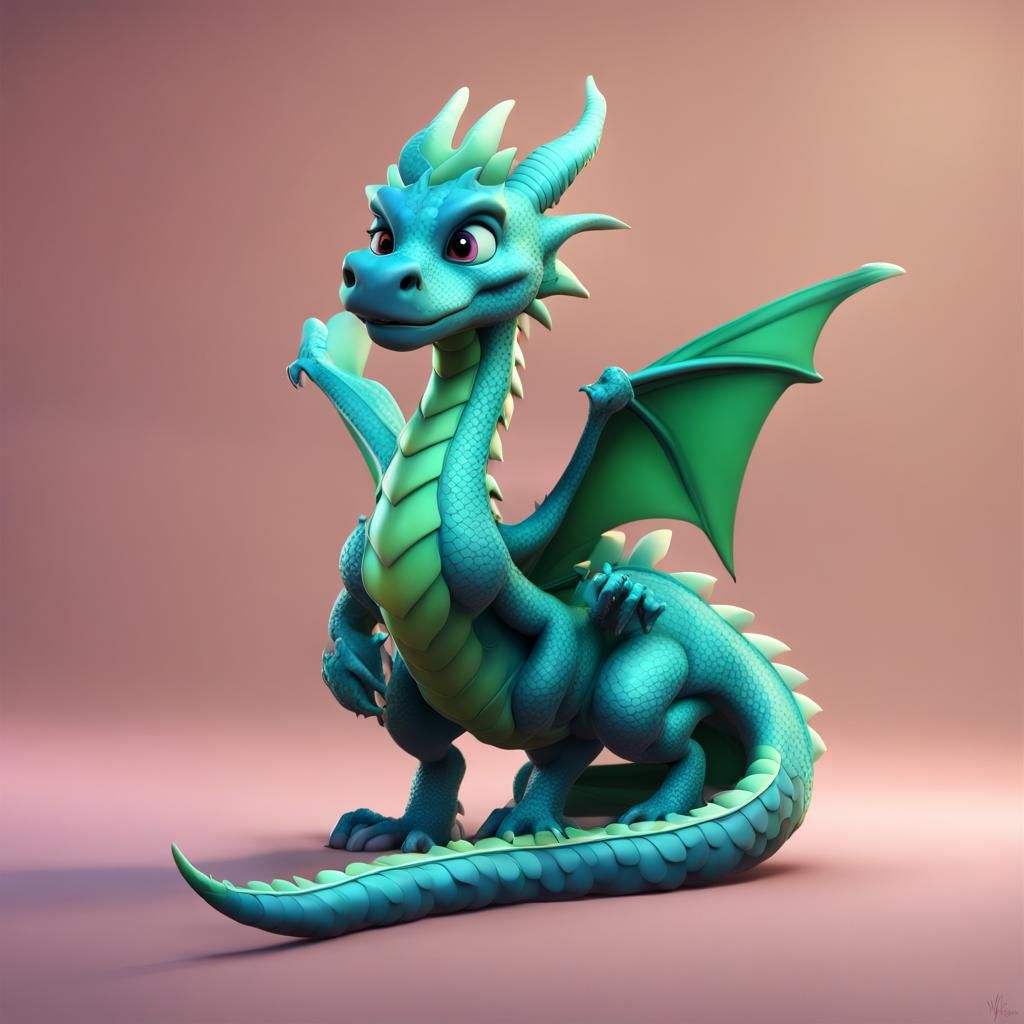 Friendly Emerald Dragon in Pixar Style