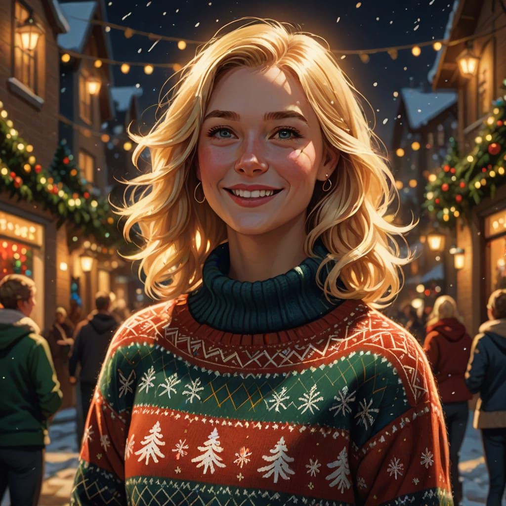Blonde Woman in Festive Holiday Sweater