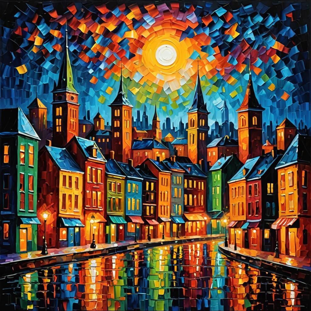 Vibrant City at Night as Impasto Painting