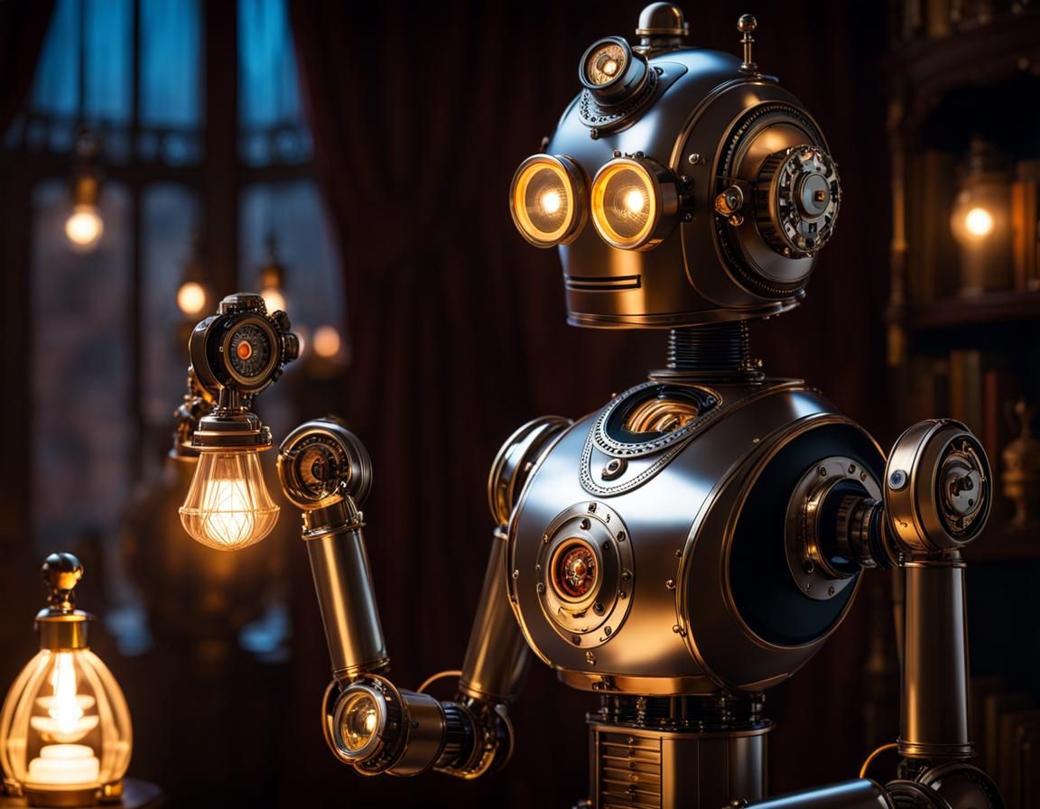 Steampunk Robot Butler with Glowing Lights