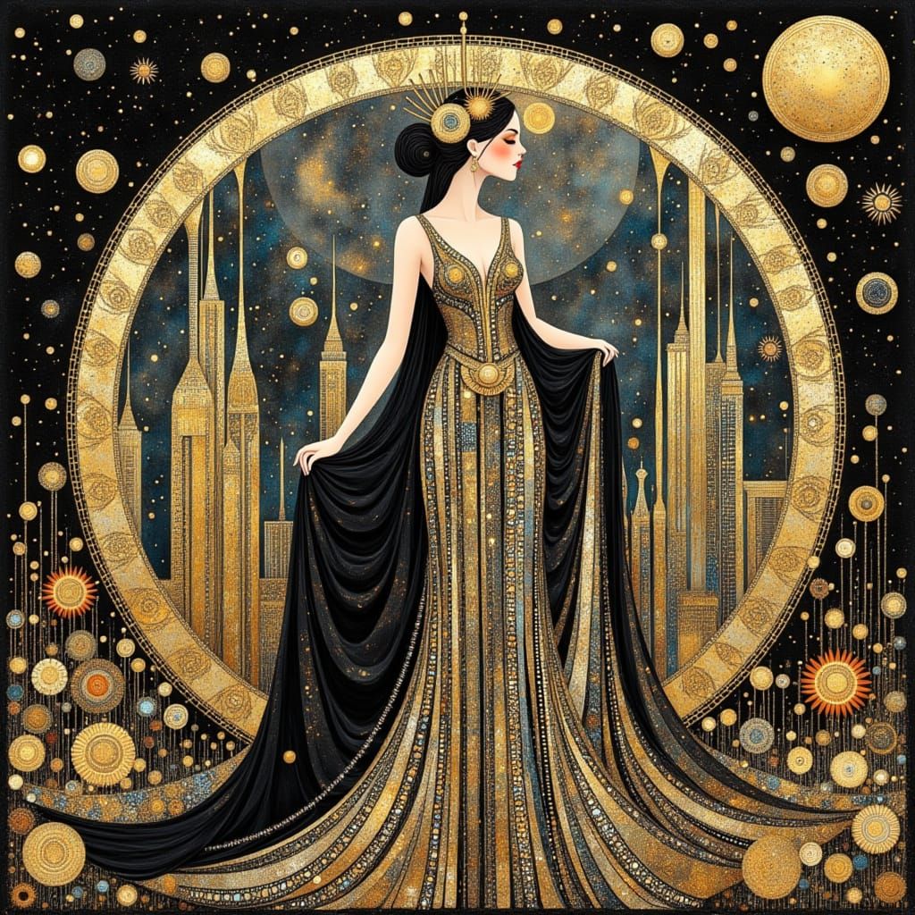 Art Deco Goddess in Opulent Digital Painting