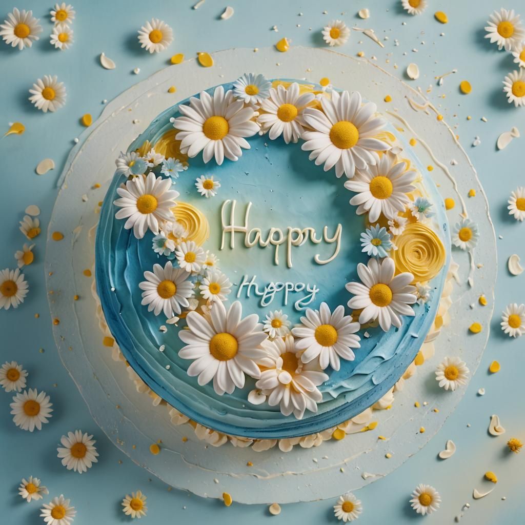 Blue Ombre Daisy Cake Still Life