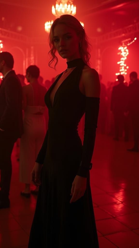 Elegant Woman in Midnight Aetherpunk Glamour