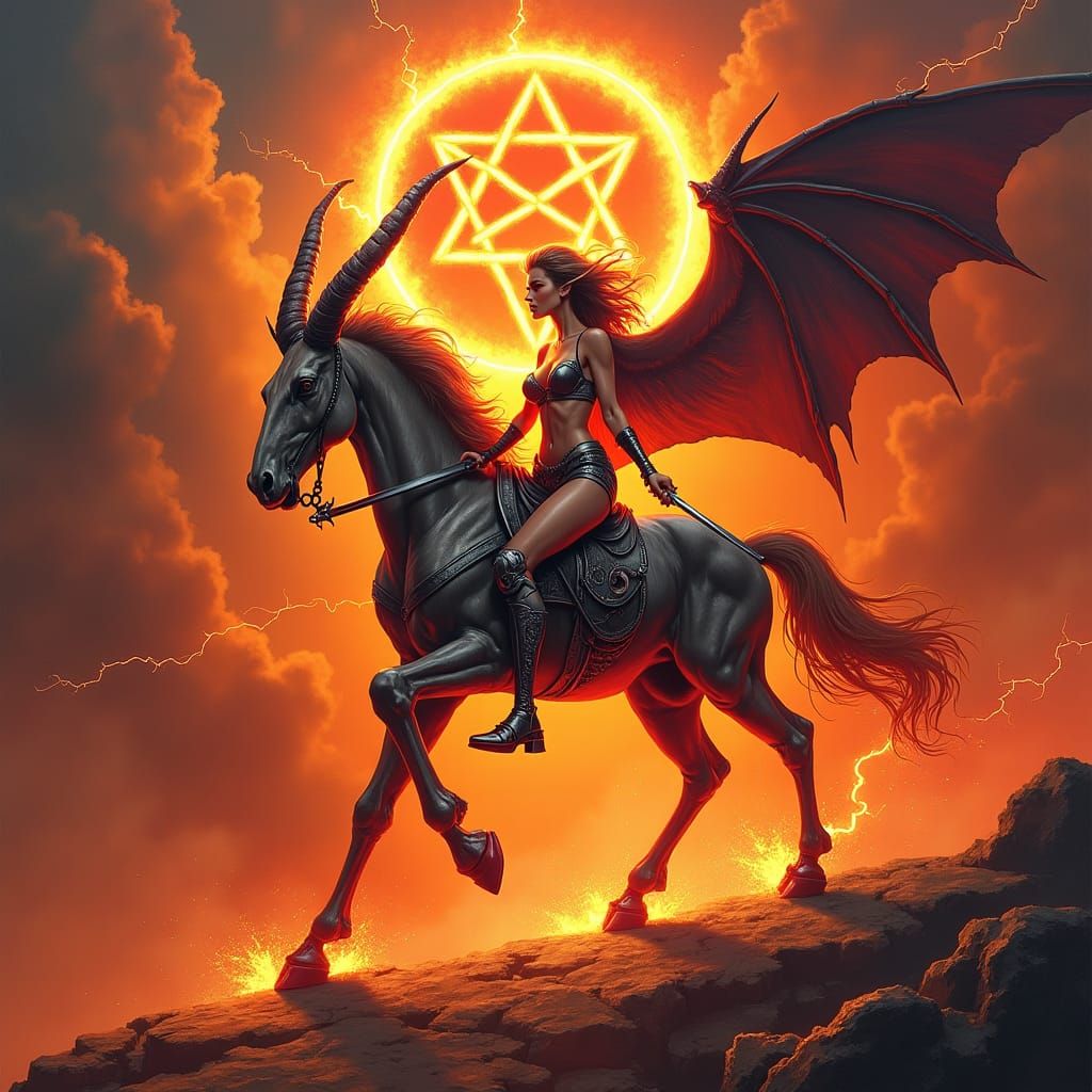 Epic Cyberpunk Centaur Demon in Hellscape