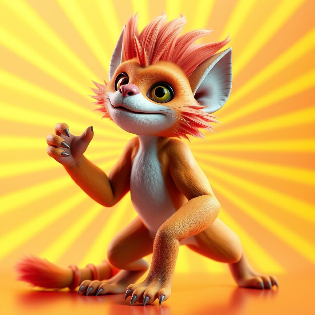 Feline-Primate Hybrid in Vibrant Gradient Background