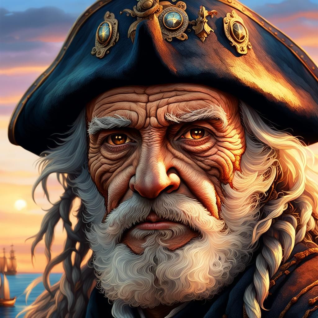 Grizzled French Privateer in Sunset: Digital Portrait