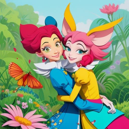 Disney-Inspired Cartoon Animal Couples in Whimsical Settings