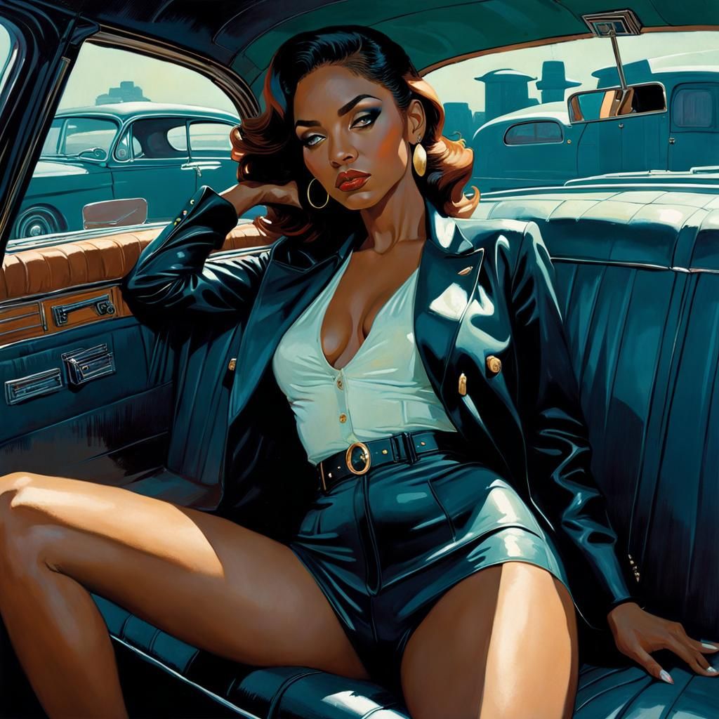 Provocative Portrait of Woman in Backseat, Illustration