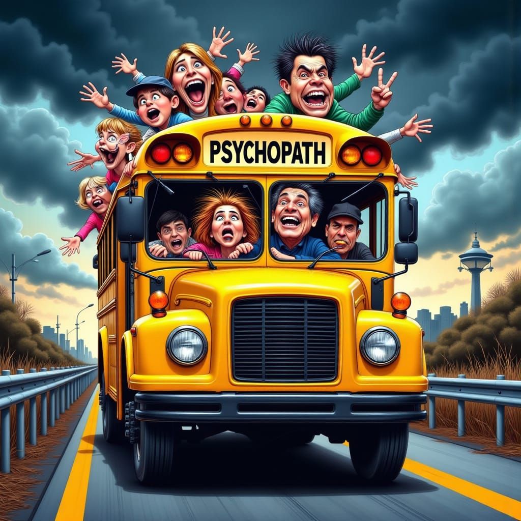 Terrified Characters on a 'Psychopath' School Bus