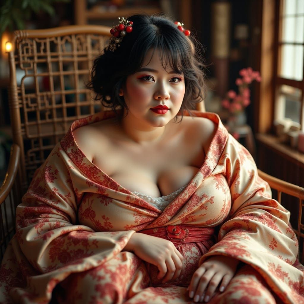 A Beautiful Plus-Size Geisha in Traditional Attire