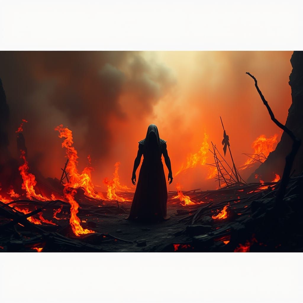 Infernal Figure in Dark Surreal Landscape