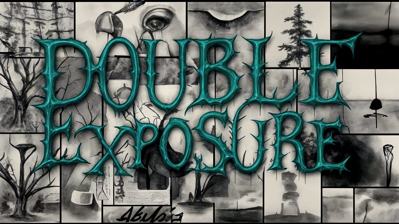 Double Exposure Letters Ink Drawing and Pencil Sketch