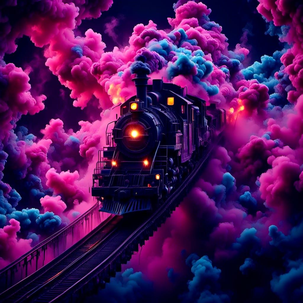 Clowns Ride a Rollercoaster in Smoky Moonlight