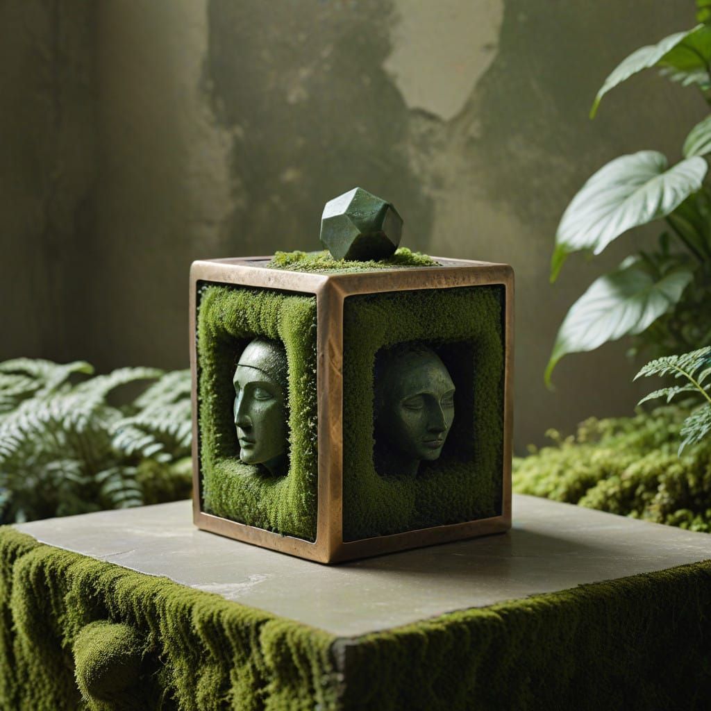 Surreal Bronze Cubist Still Life with Natural Textures