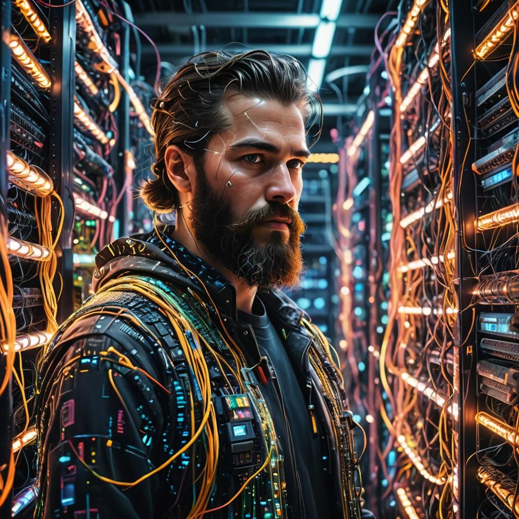 Cyberpunk Network Technician with Fiber Optic Beard