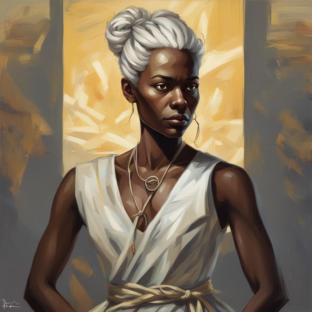 Elegant Dark Skinned Woman in Oil Painting Style