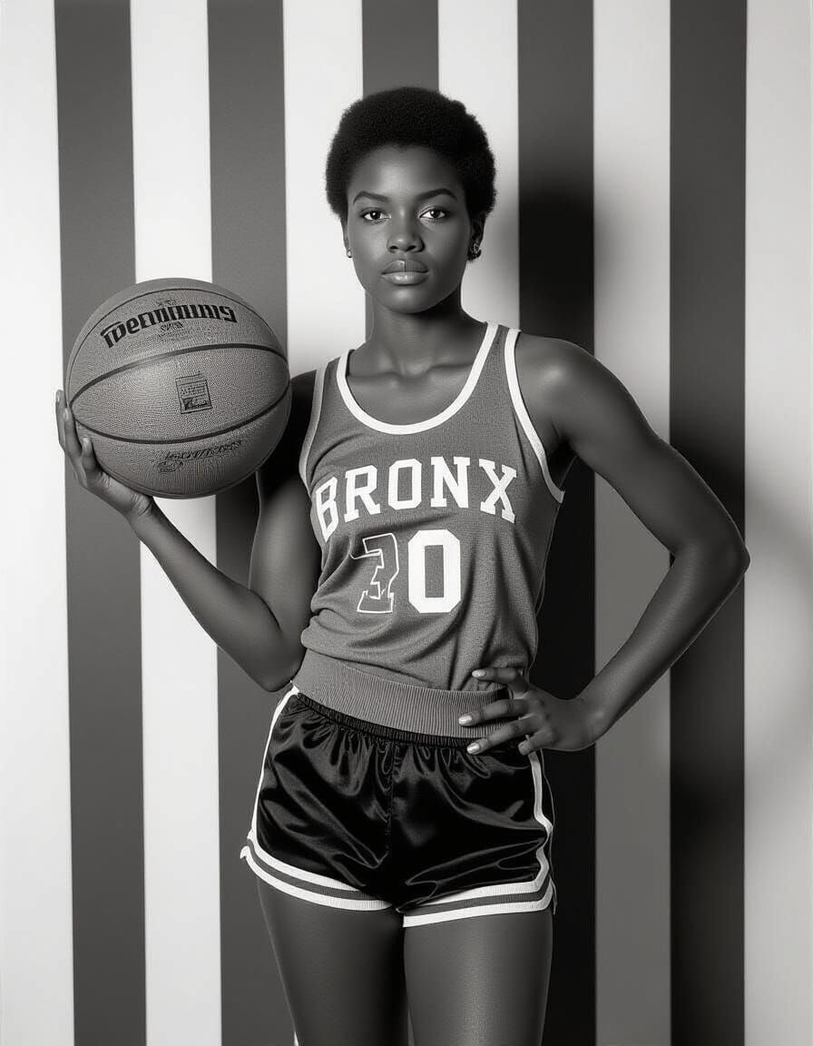 Monochrome Portrait of Girl With Basketball