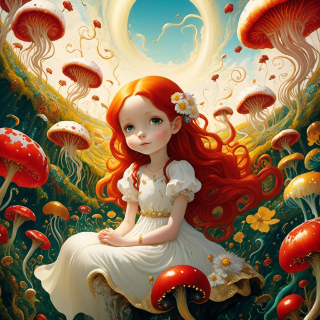 Anime Girl in Flower Field at Golden Hour