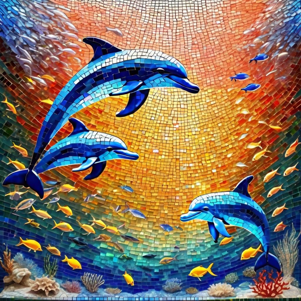 Vibrant Glass Mosaic of Underwater Scene