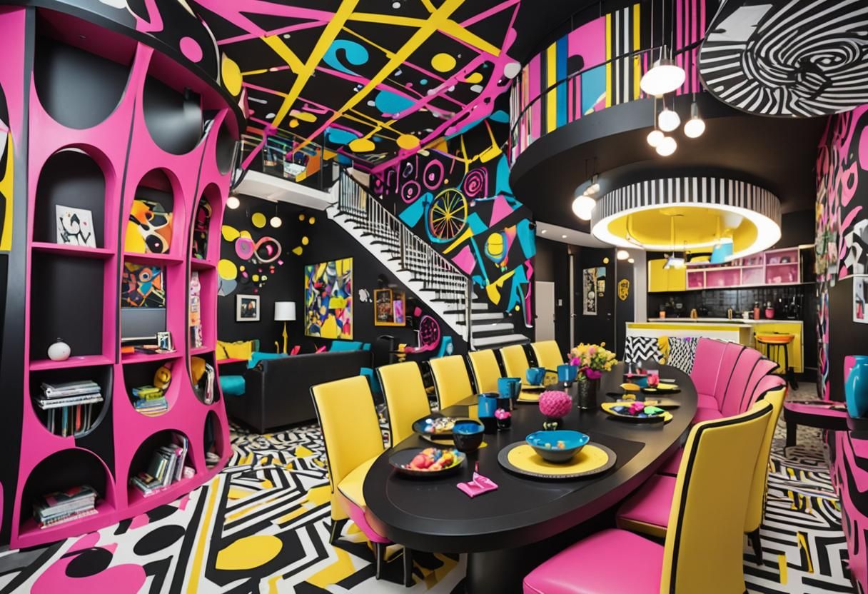 Retro 80s Lounge with Neon Accents