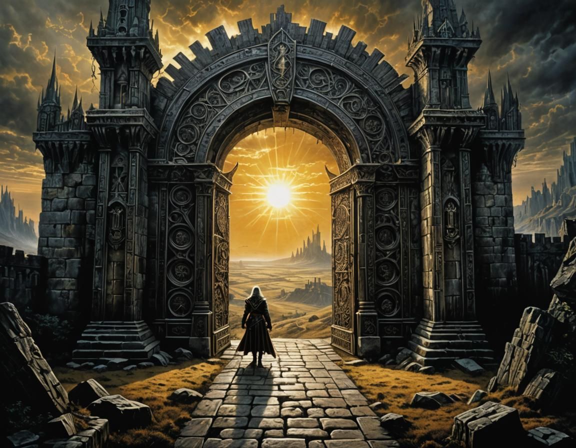 Eerie Medieval Entrance with Piercing Sun