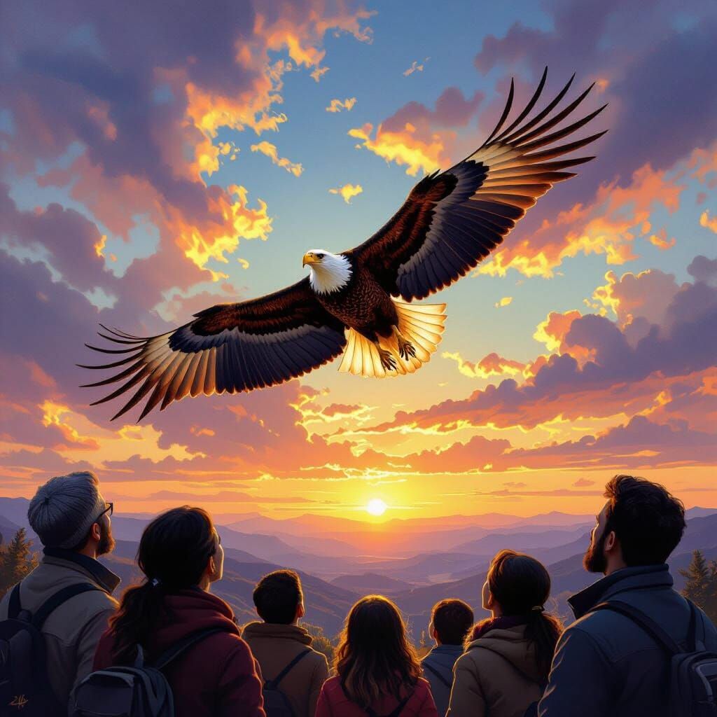 Majestic Eagle Soars in Golden Hour Sky