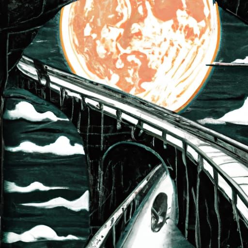 Halloween Horror: Satanic Werewolf Bridge in Comic Style