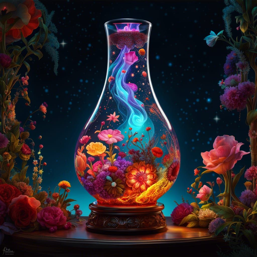 Illuminated Lava Lamp with Stars and Flowers