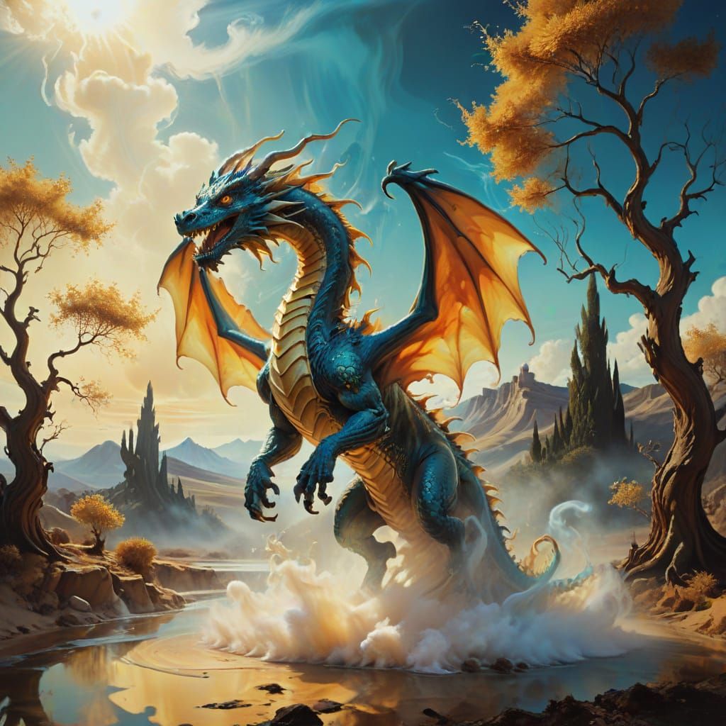 Dreamlike Dragon in a Melting Landscape