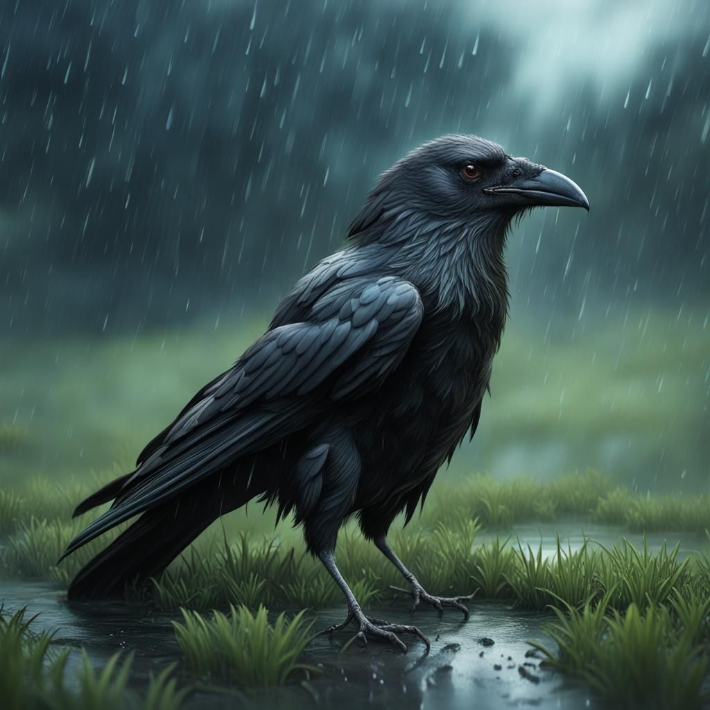 Dead Crow in Rain: Detailed Matte Painting