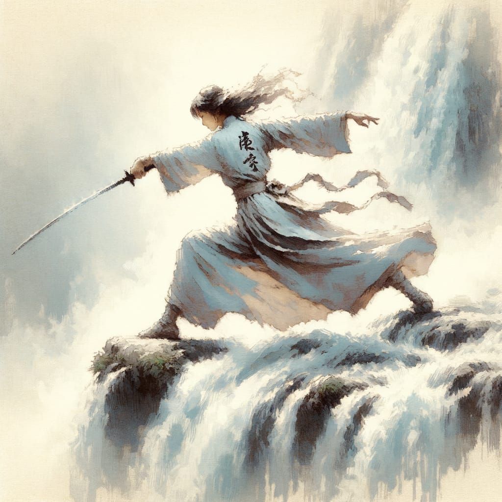 Kung Fu Master Trains Above Waterfall