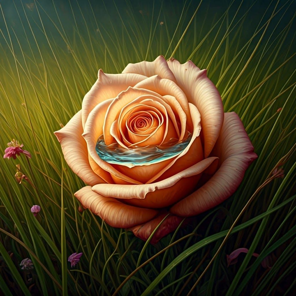 Melting Rose in Field: Ethereal Oil Painting