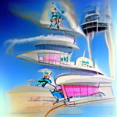 Retro-Futuristic Cityscape with Jetpacks in Pastel Art