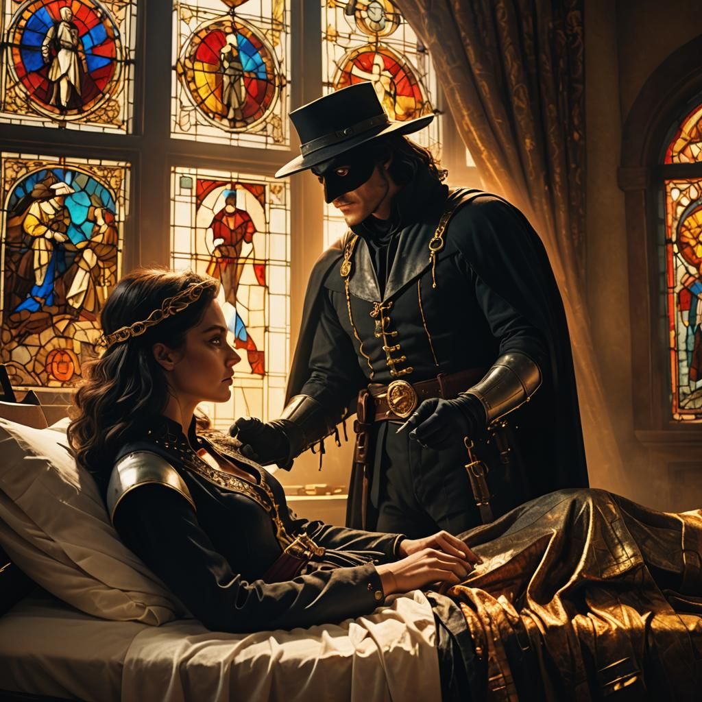 Zorro Woman Visits Casted Man: Fantasy Concept Art