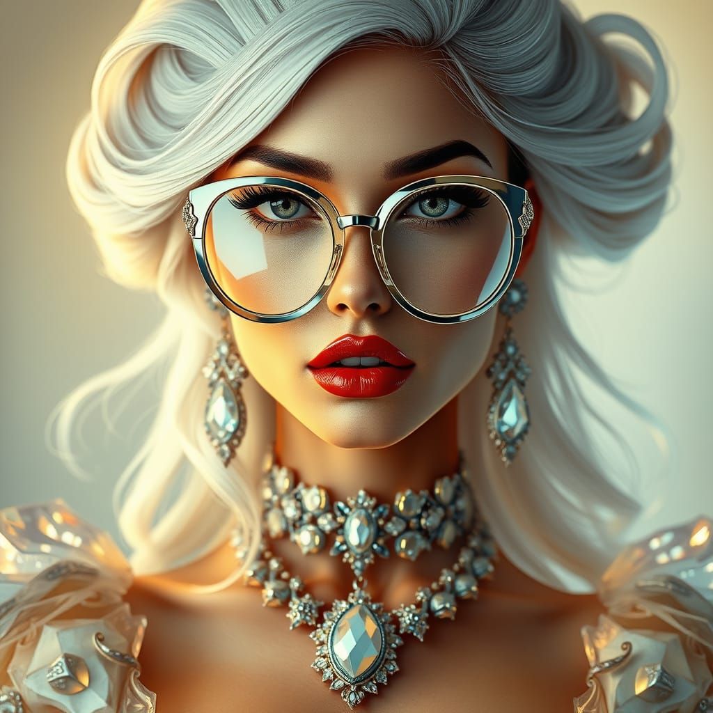 Elegant Woman Portrait in Crystal and Glass